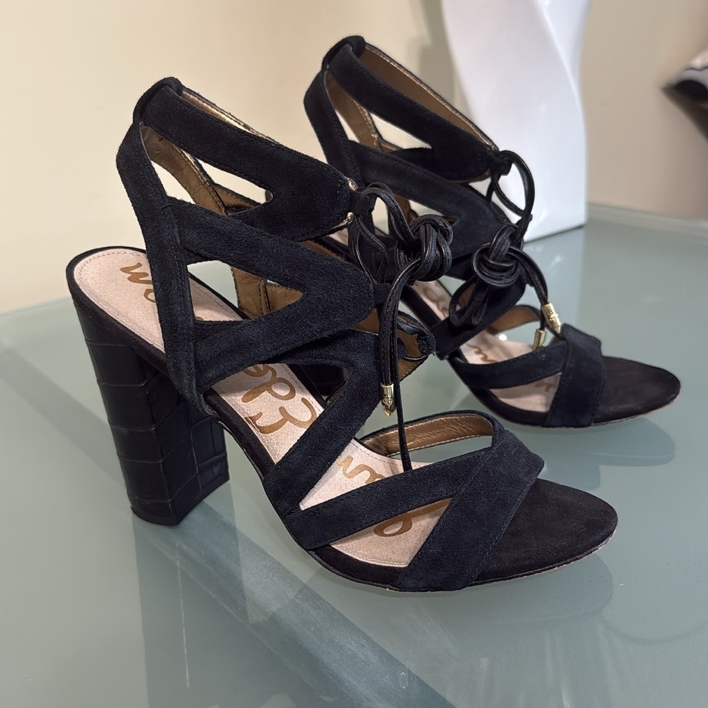 Sam Edelman Heel Sandals Sam Edelman Black Suede Strappy Sandals Size 7